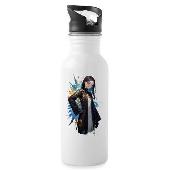 girl full of happiness in black dress - 20 oz Water Bottle - white - Right