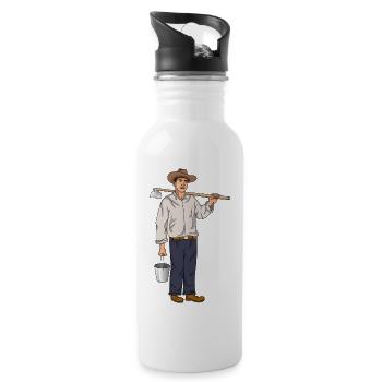 farmer holding hoe and bucket - 20 oz Water Bottle - white - Right