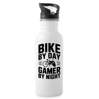 Bike By Day Gamer By Night - 20 oz Water Bottle - white - Right