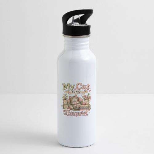 Flux Faux Embroidery My Cat Is My Therapist Design - 20 oz Water Bottle