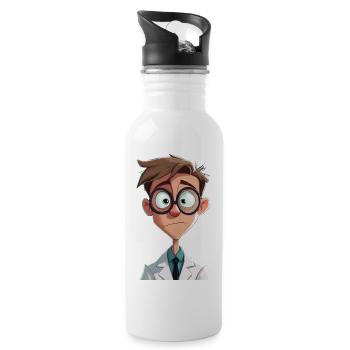 Cartoon Scientist in Lab Coat - 20 oz Water Bottle - white - Right