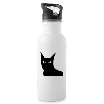 Noir Cat Silhouette with Golden Eyes - 20 oz Water Bottle - white - Right