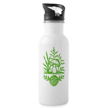 Mushroom and Pine Cone Design Green - 20 oz Water Bottle - white - Right