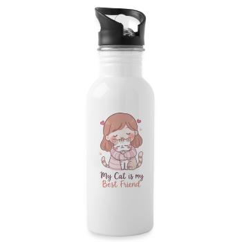 Pastel Cat Hug Best Friend - 20 oz Water Bottle - white - Right
