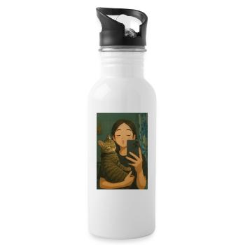 Kissy Cat Mirror Selfie Design - 20 oz Water Bottle - white - Right