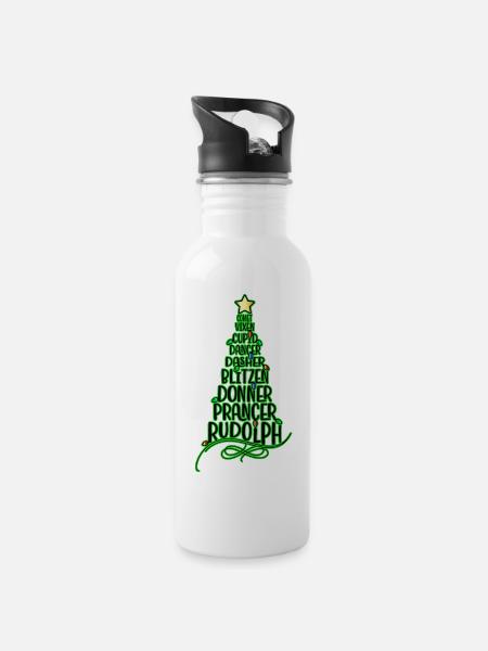 Santa s Reindeer Christmas Tree - 20 oz Water Bottle - white