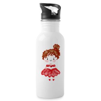 Cute Girl With Brown Hair and Red/White Dress - 20 oz Water Bottle - white - Right