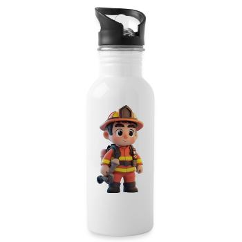 3D Cartoon Firefighter at Standby - 20 oz Water Bottle - white - Right