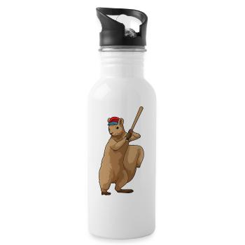 Squirrel At Baseball With Baseball Bat - 20 oz Water Bottle - white - Right