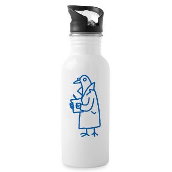 Blue Bird in Coat Holding Cup - 20 oz Water Bottle - white - Right