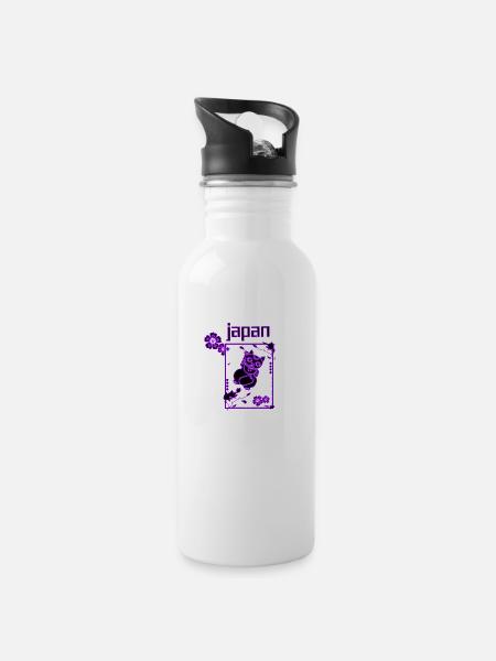 Japan Neon lucky Cat - 20 oz Water Bottle - white