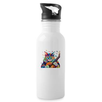 cat playing guitar - 20 oz Water Bottle - white - Right