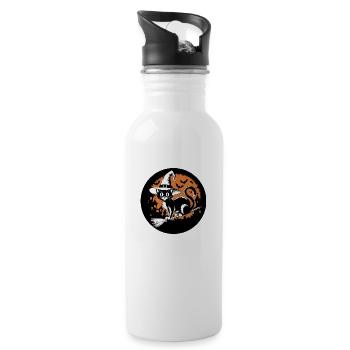 Witch Cat Flying On Broom Bats and Buildings - 20 oz Water Bottle - white - Right