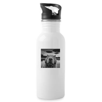 Funny Dog Selfie with UFOs in the Sky - 20 oz Water Bottle - white - Right