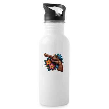 Revolver And Flower Batik Style 7 - 20 oz Water Bottle - white - Right