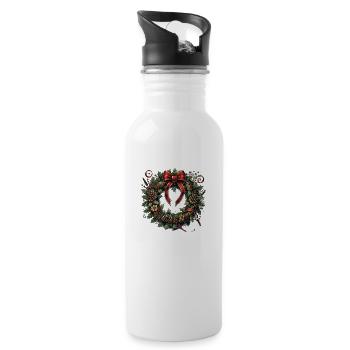 Rustic Christmas Wreath with Holly and Pine Cones - 20 oz Water Bottle - white - Right