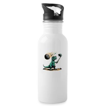 Dinosaur T Rex Selfie Novelty - 20 oz Water Bottle - white - Right