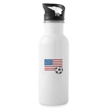 United States flag and crayon-style soccer ball - 20 oz Water Bottle - white - Right