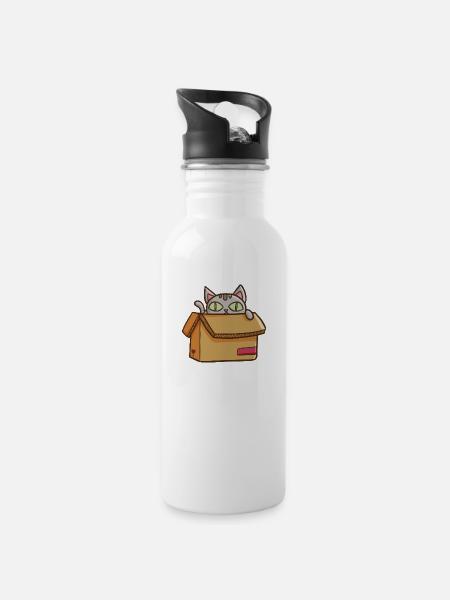 Cat Peek Out Of The Cardboard - 20 oz Water Bottle - white