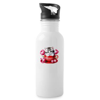 "Adorable Tabby Kitten in a Red Cup with Vibrant P - 20 oz Water Bottle - white - Right