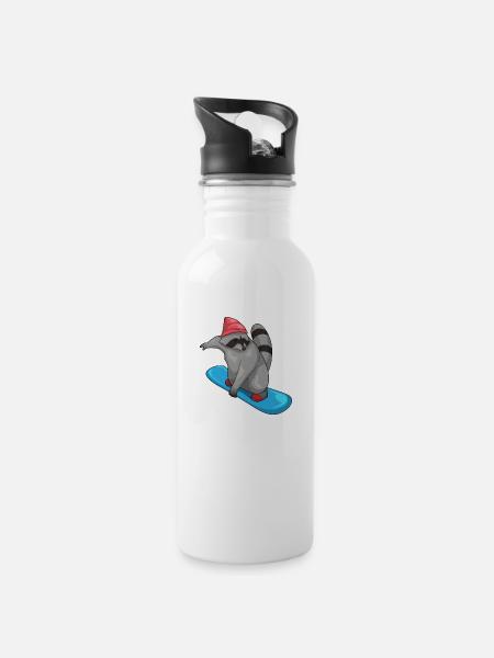 Racoon Snowboard Winter Sports - 20 oz Water Bottle - white