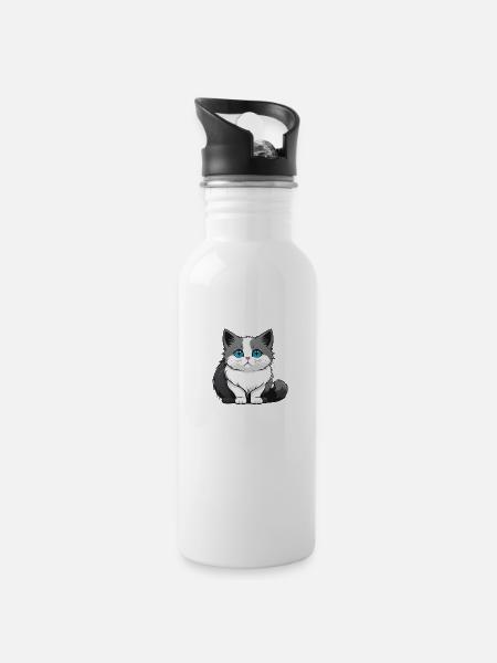 Cute round cat grey-white tiger - 20 oz Water Bottle - white