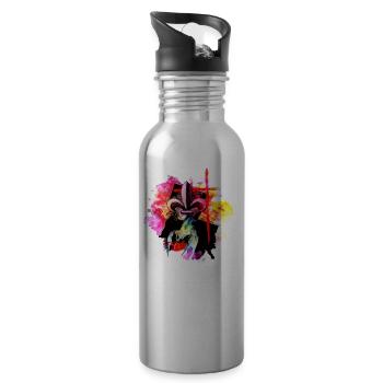 Louisiana watercolor fleur de lis cross crawfish - 20 oz Water Bottle - silver - Right