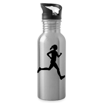 Girl woman running - 20 oz Water Bottle - silver - Right