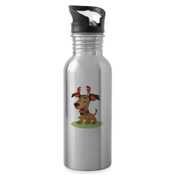 Puppy Dressed as Reindeer - 20 oz Water Bottle - silver - Right