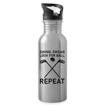 Swing Swear Look For Ball Repeat - Funny Golf - 20 oz Water Bottle - silver - Right