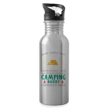 camping buddy married, camping, outdoor - 20 oz Water Bottle - silver - Right