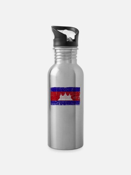 Cambodia Flag Grunge Country Flag Cambodia - 20 oz Water Bottle - silver