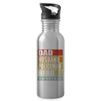 Dad Husband Policeman Hero - 20 oz Water Bottle - silver - Right