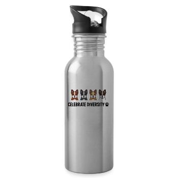 Celebrate Diversity Boston Terrier - 20 oz Water Bottle - silver - Right