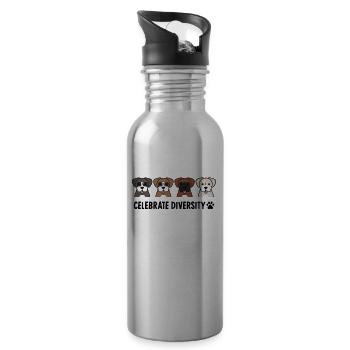 Celebrate Diversity Boxer Dog - 20 oz Water Bottle - silver - Right