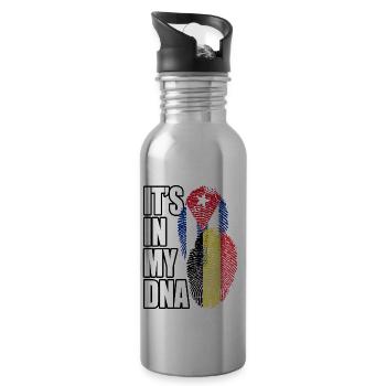 Belgian And Cuban Mix Heritage DNA Flag - 20 oz Water Bottle - silver - Right