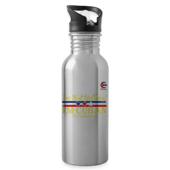 I'm Not Yelling I'm Cuban Flag Roots Cuba Pride - 20 oz Water Bottle - silver - Right
