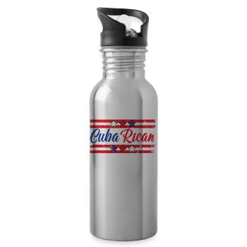 CubaRican Flag Cuban Cuba Puerto Rican Cubano - 20 oz Water Bottle - silver - Right