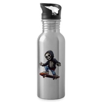 Thrashing Bones: Skeleton Skater for Street Style - 20 oz Water Bottle - silver - Right