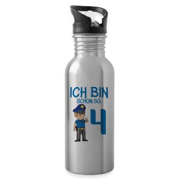 4th Birthday Policeman I am already Four Boys - 20 oz Water Bottle - silver - Right