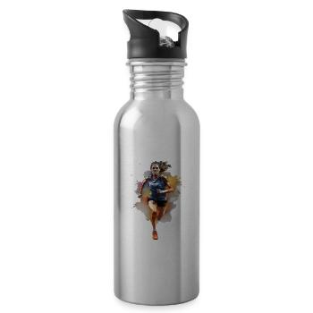 Running Girl Runner Marathon Run Watercolor - 20 oz Water Bottle - silver - Right