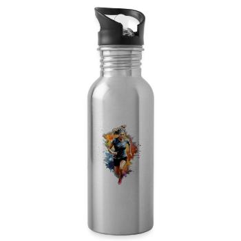 Running Girl Runner Marathon Run Watercolor - 20 oz Water Bottle - silver - Right