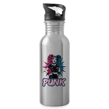 Punk girl with pink and blue hair retro style for - 20 oz Water Bottle - silver - Right