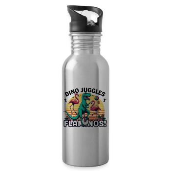 Dino Unicycle Flamingo Juggler - 20 oz Water Bottle - silver - Right