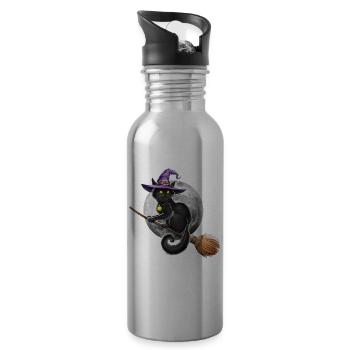 Cat Witch Riding Broom - 20 oz Water Bottle - silver - Right