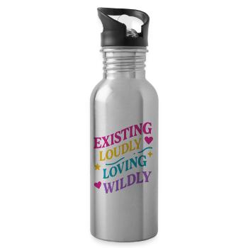 Queer Pride Queer Joy LGBTQ+ Affirmation Trans - 20 oz Water Bottle - silver - Right