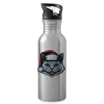 Gorgeous cat wearing Xmas hat - 20 oz Water Bottle - silver - Right