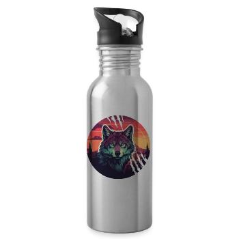 Colorful Wolf Stare - 20 oz Water Bottle - silver - Right
