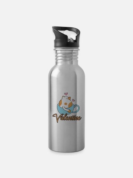 my cat is my valentine - 20 oz Water Bottle - silver