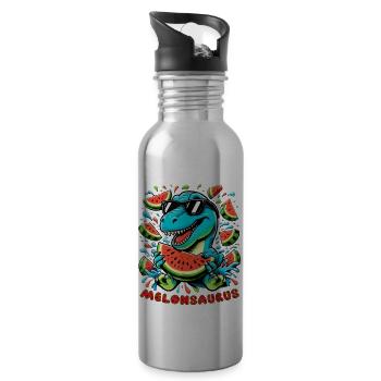 Funny Summer Break T Rex Melonsaurus Cool Watermel - 20 oz Water Bottle - silver - Right